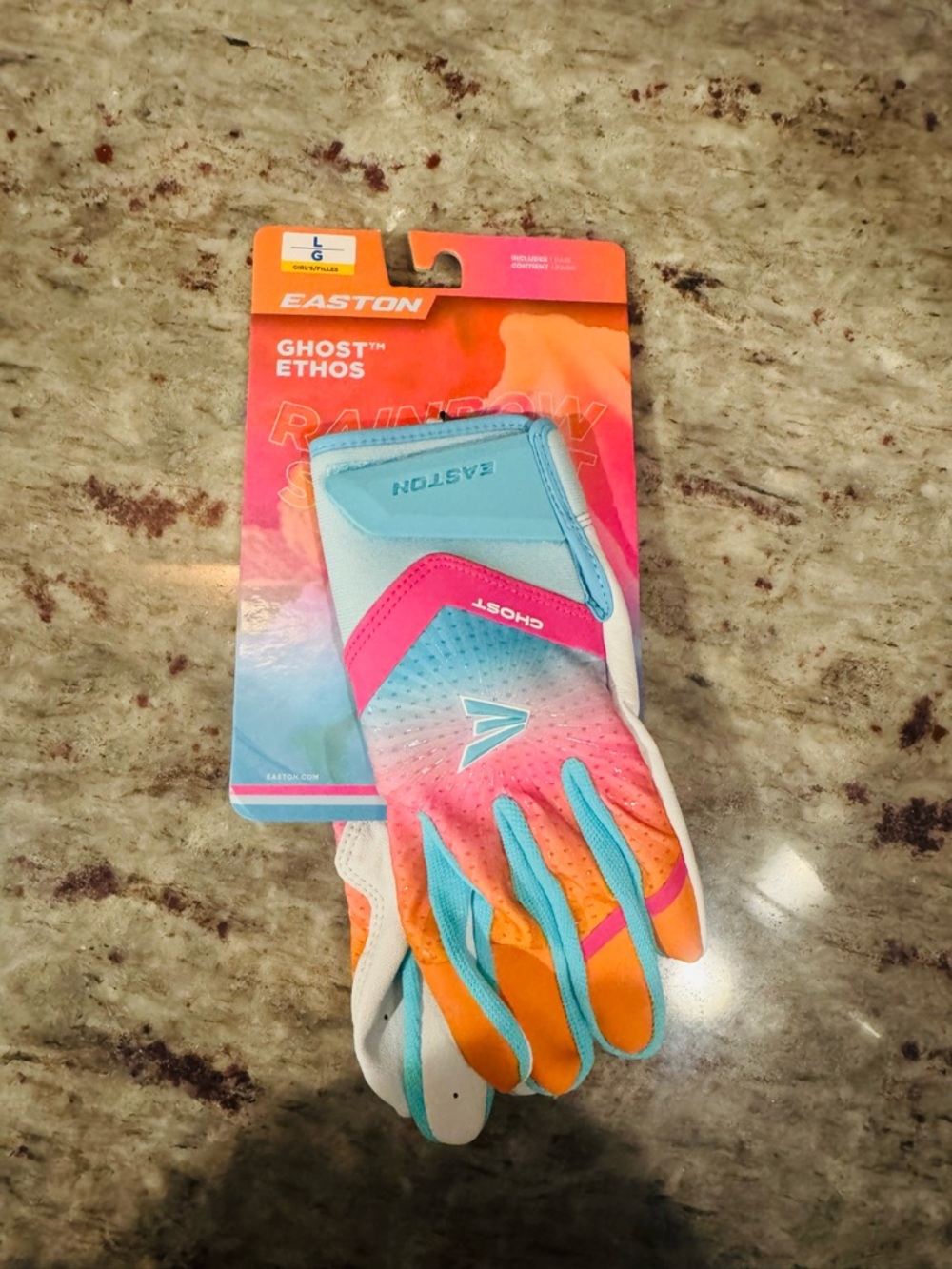 Easton Ghost Ethos Rainbow Batting Gloves - Pink Blue Orange